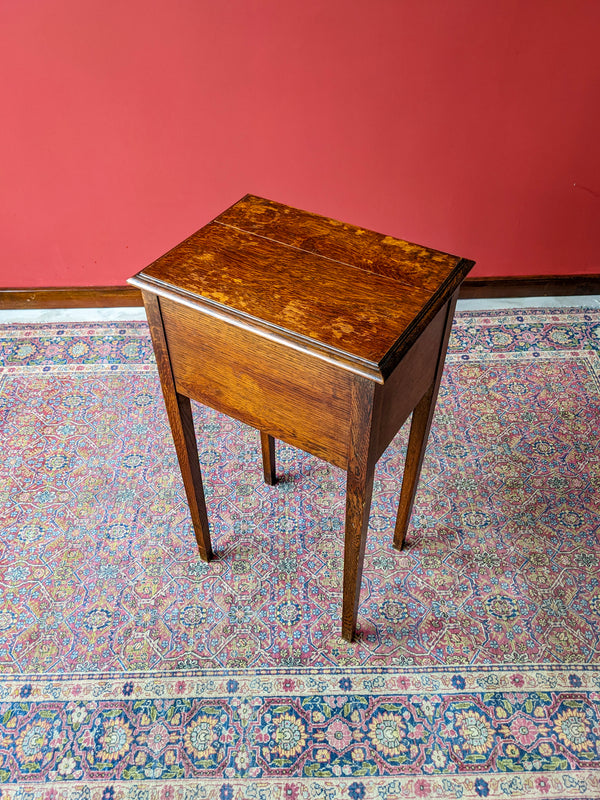 Antique Edwardian Oak Raised Box Side Table / Bedside