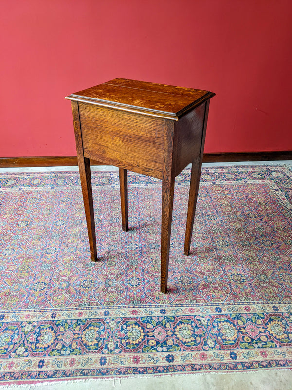 Antique Edwardian Oak Raised Box Side Table / Bedside