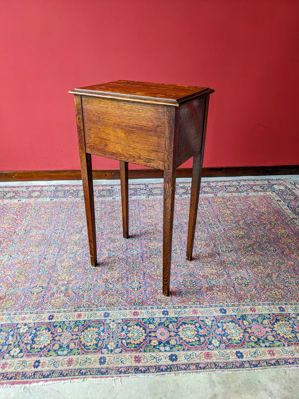 Antique Edwardian Oak Raised Box Side Table / Bedside