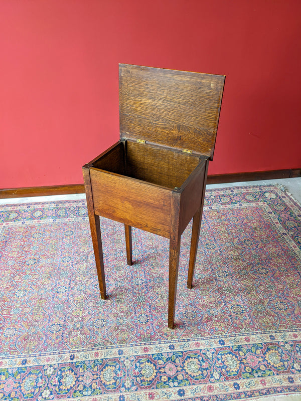 Antique Edwardian Oak Raised Box Side Table / Bedside