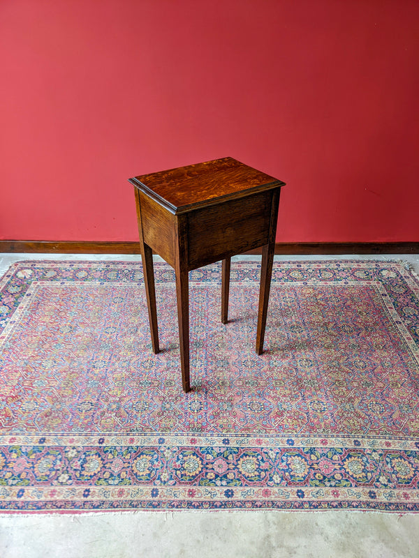 Antique Edwardian Oak Raised Box Side Table / Bedside