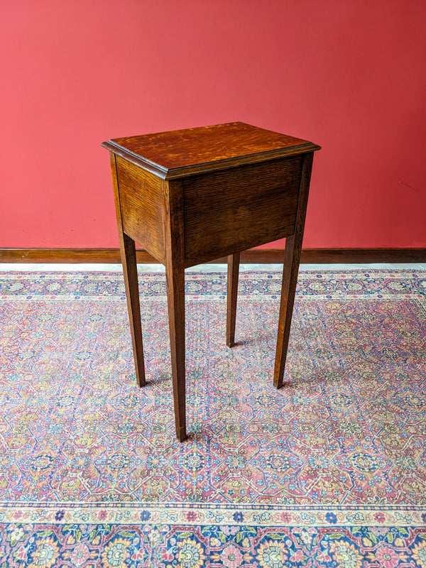 Antique Edwardian Oak Raised Box Side Table / Bedside