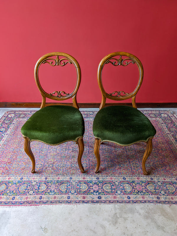 Pair of Antique 19th Century Walnut Parlour Chairs / Side Chairs