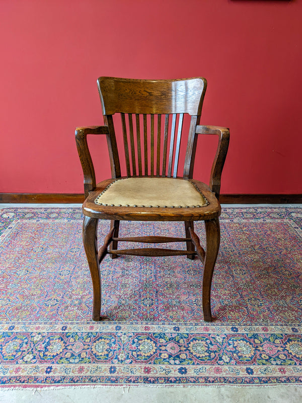 Antique Oak & Leather Office Desk Chair