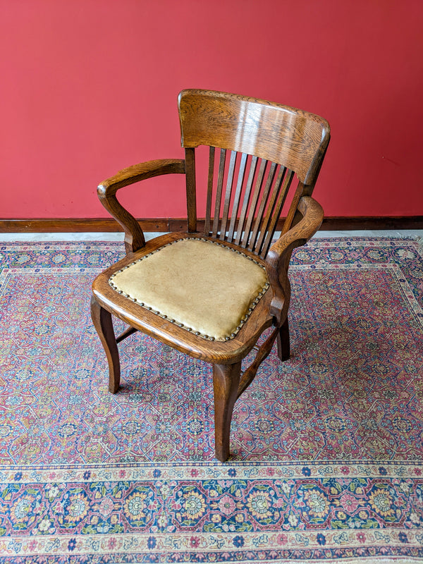 Antique Oak & Leather Office Desk Chair