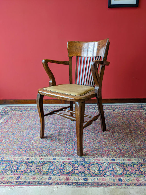 Antique Oak & Leather Office Desk Chair