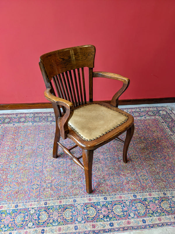 Antique Oak & Leather Office Desk Chair