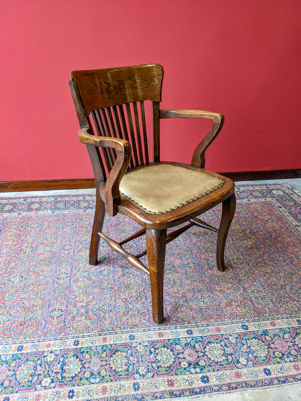 Antique Oak & Leather Office Desk Chair