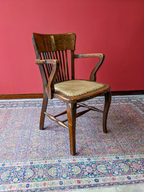 Antique Oak & Leather Office Desk Chair