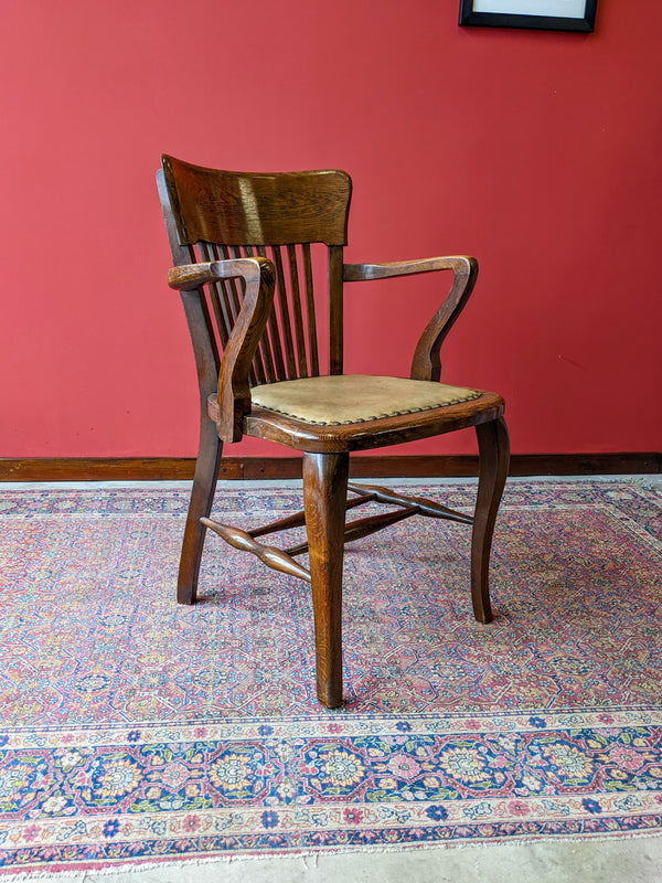 Antique Oak & Leather Office Desk Chair