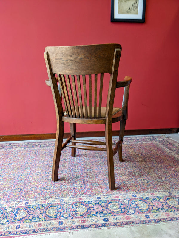 Antique Oak & Leather Office Desk Chair