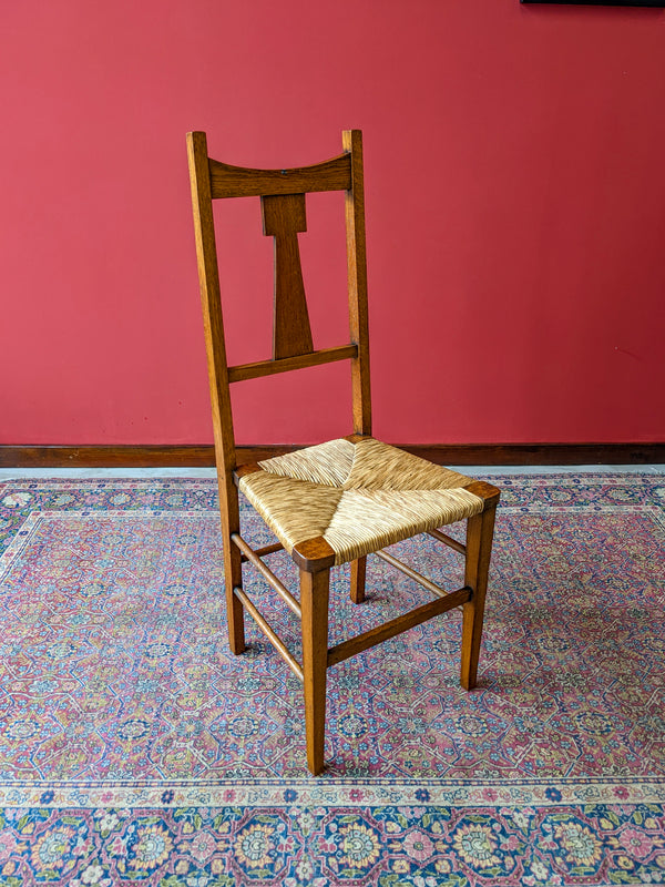 Antique Arts & Crafts Movement Light Oak Rush Seat Side Chair