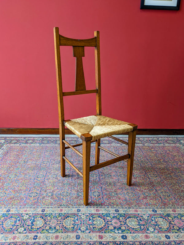Antique Arts & Crafts Movement Light Oak Rush Seat Side Chair