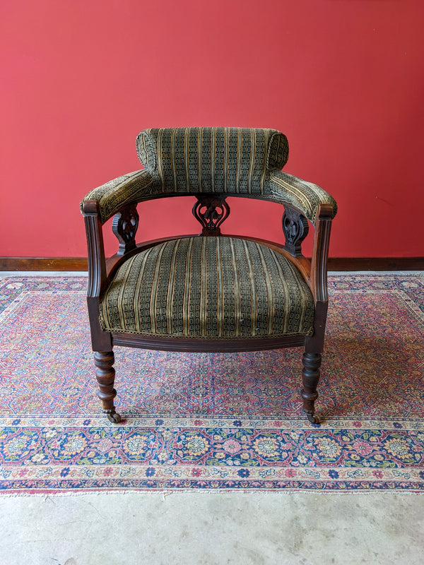 Antique Art Nouveau Mahogany Tub Chair Armchair