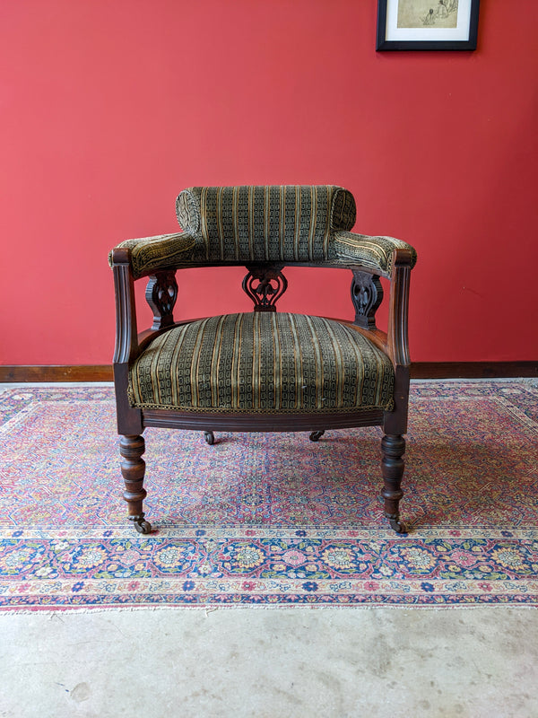 Antique Art Nouveau Mahogany Tub Chair Armchair