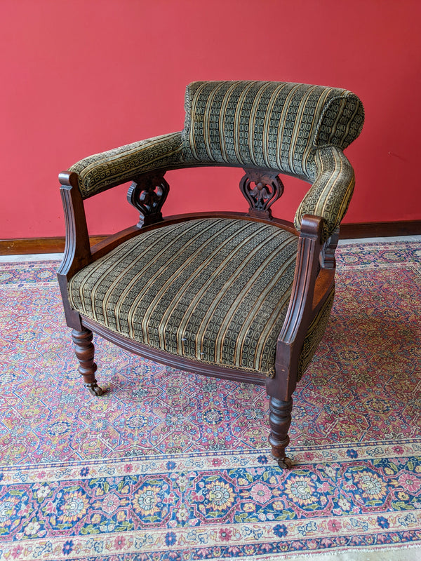 Antique Art Nouveau Mahogany Tub Chair Armchair