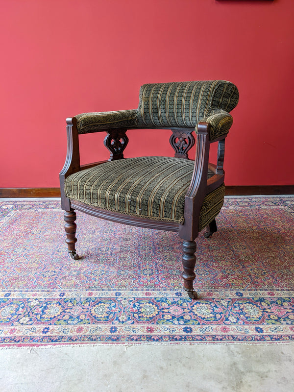 Antique Art Nouveau Mahogany Tub Chair Armchair