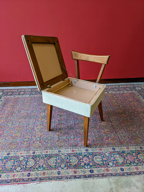 Mid Century Modern Teak Sewing Box Chair with Storage