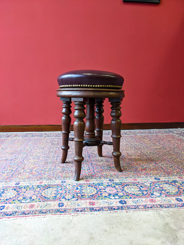 Antique 19th Century Circular Leather Seat Mahogany Piano Stool