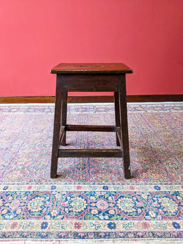 Antique Early 20th Century Oak Stool