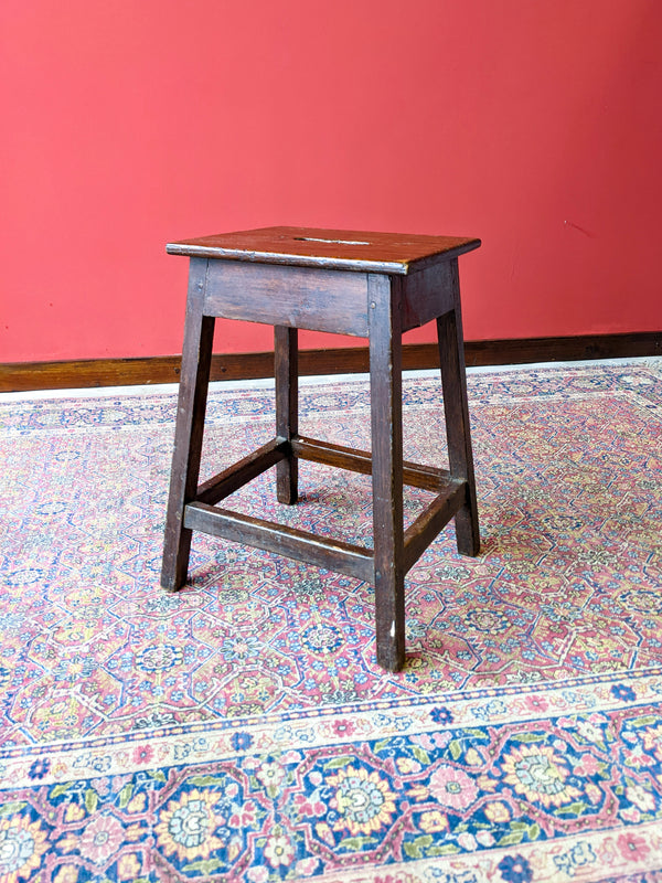 Antique Early 20th Century Oak Stool