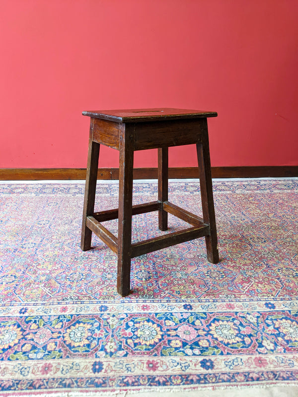 Antique Early 20th Century Oak Stool