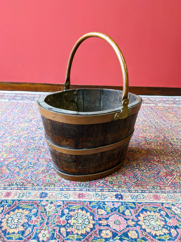Antique Georgian Copper Bound Peat Bucket