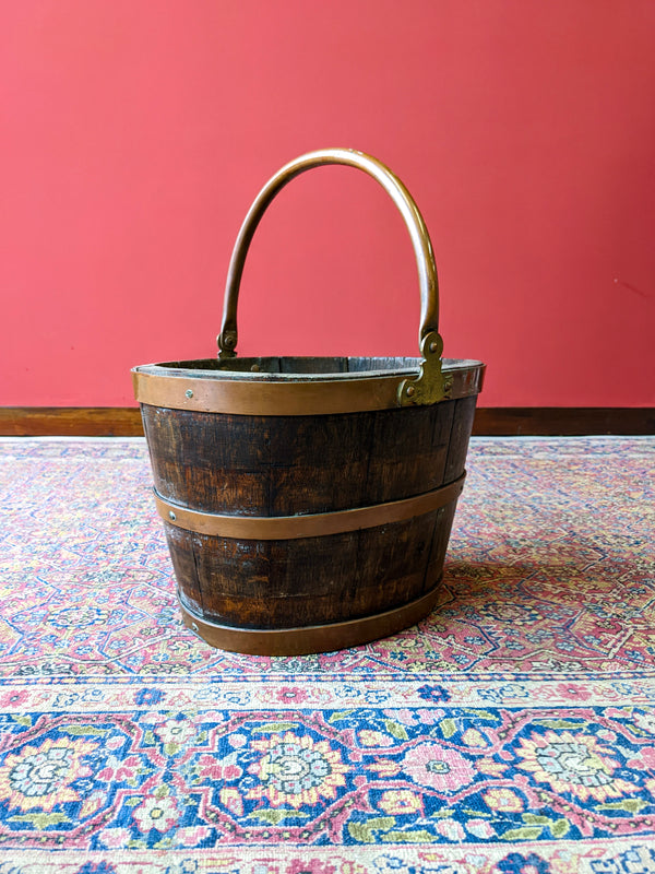 Antique Georgian Copper Bound Peat Bucket