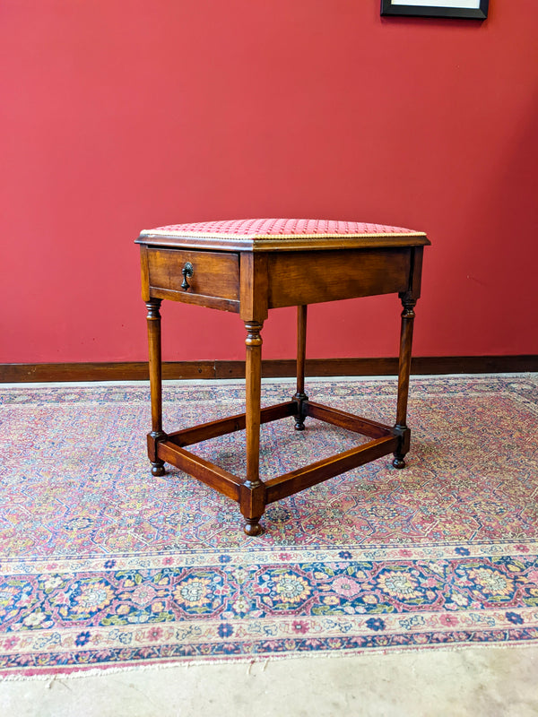 Antique Victorian Mahogany Piano Stool with Drawer