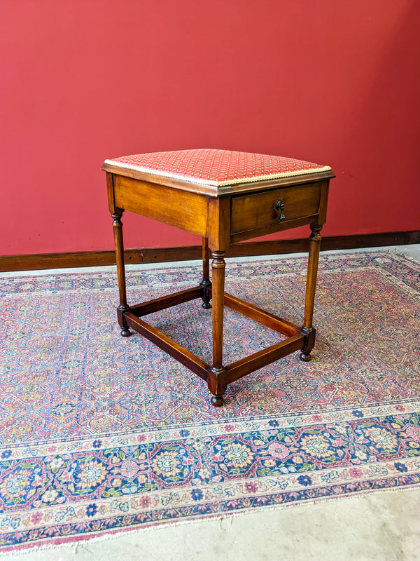 Antique Victorian Mahogany Piano Stool with Drawer