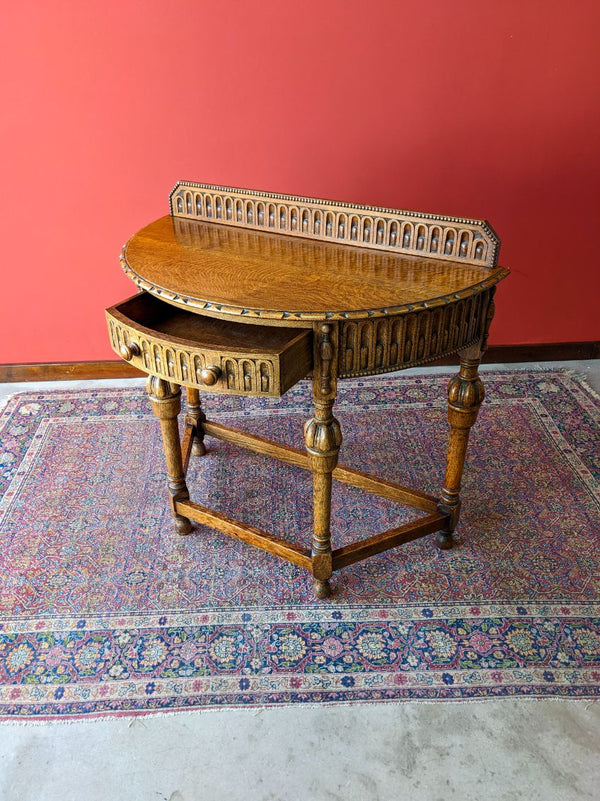 Antique Edwardian Demi-Lune Golden Oak Hall Table / Console Table