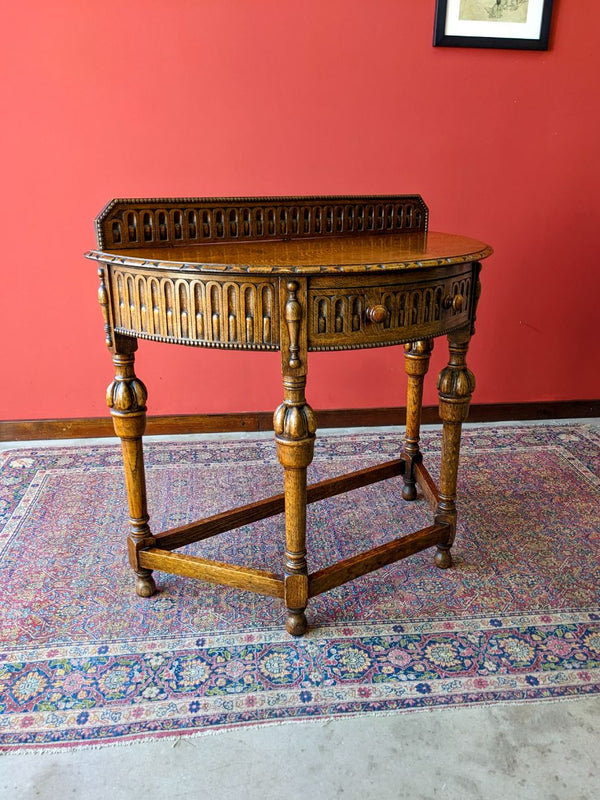 Antique Edwardian Demi-Lune Golden Oak Hall Table / Console Table