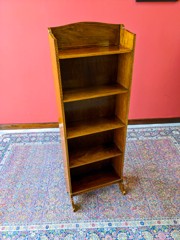 Antique Edwardian Mahogany Slim Narrow Open Bookcase Shelf