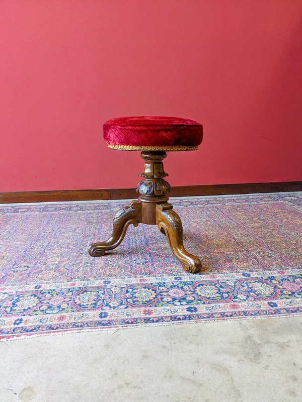 Antique Victorian Walnut Circular Rise and Fall Piano Stool