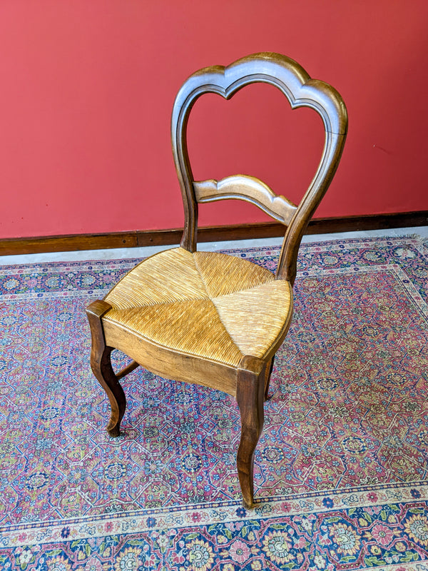 Antique French Mahogany Rush Seat Side Chair