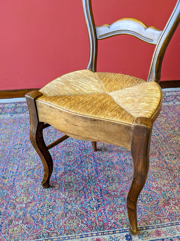 Antique French Mahogany Rush Seat Side Chair