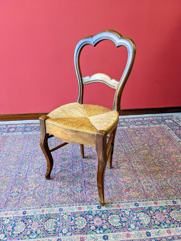 Antique French Mahogany Rush Seat Side Chair