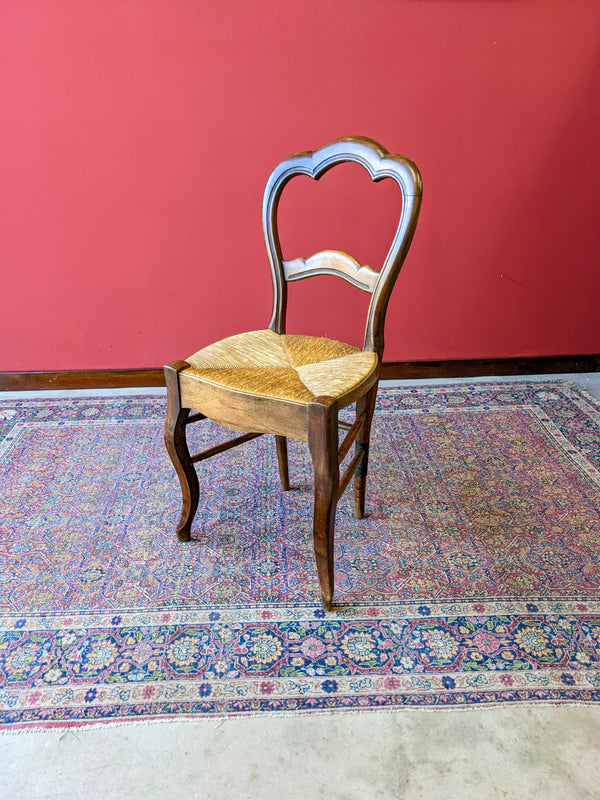 Antique French Mahogany Rush Seat Side Chair