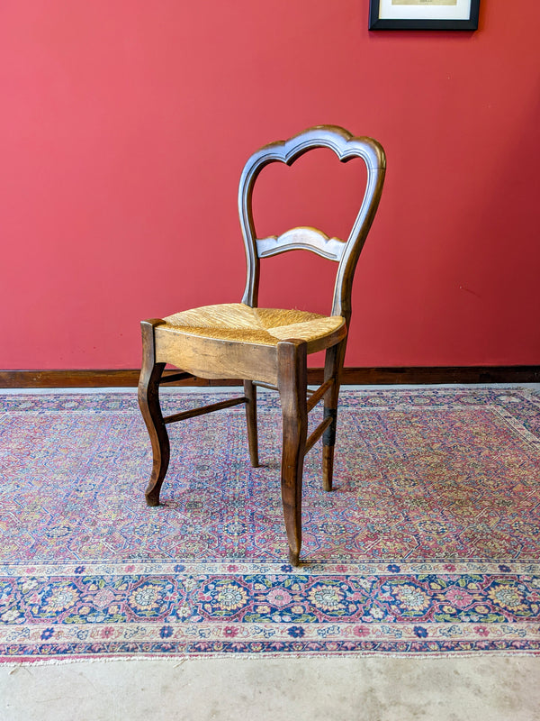 Antique French Mahogany Rush Seat Side Chair