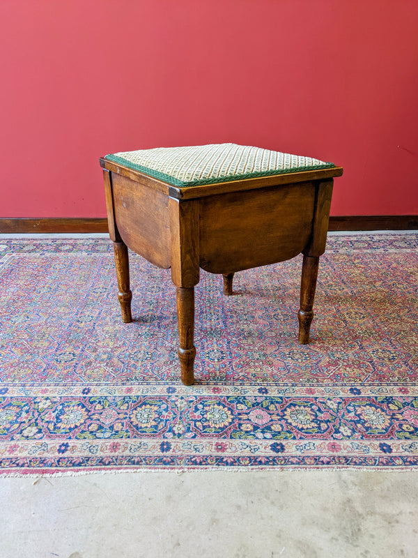 Small Mahogany Antique Stool with Storage / Workbox