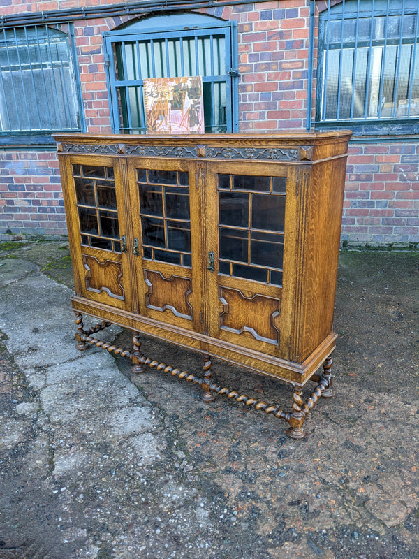 Antique Large Edwardian Oak Arts & Crafts Bookcase Cabinet