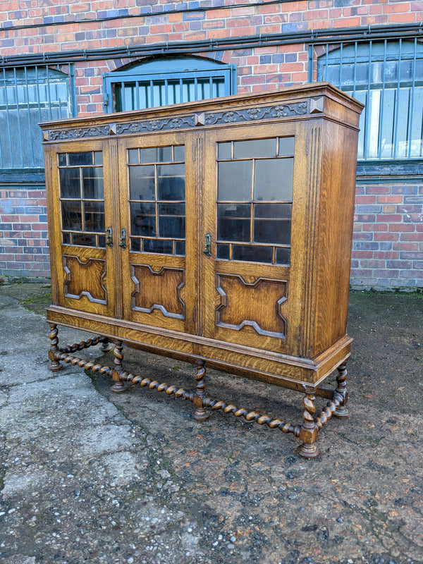 Antique Large Edwardian Oak Arts & Crafts Bookcase Cabinet