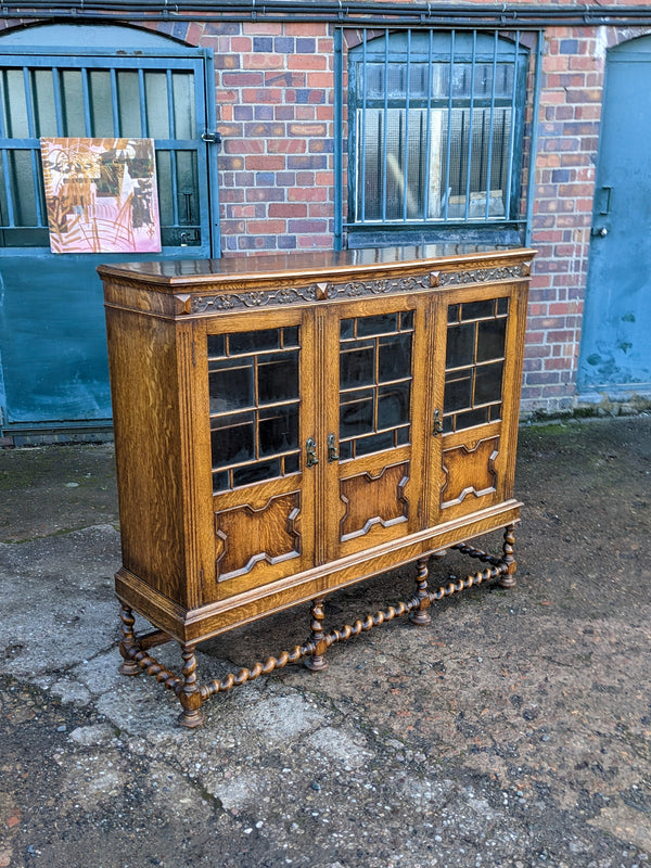 Antique Large Edwardian Oak Arts & Crafts Bookcase Cabinet