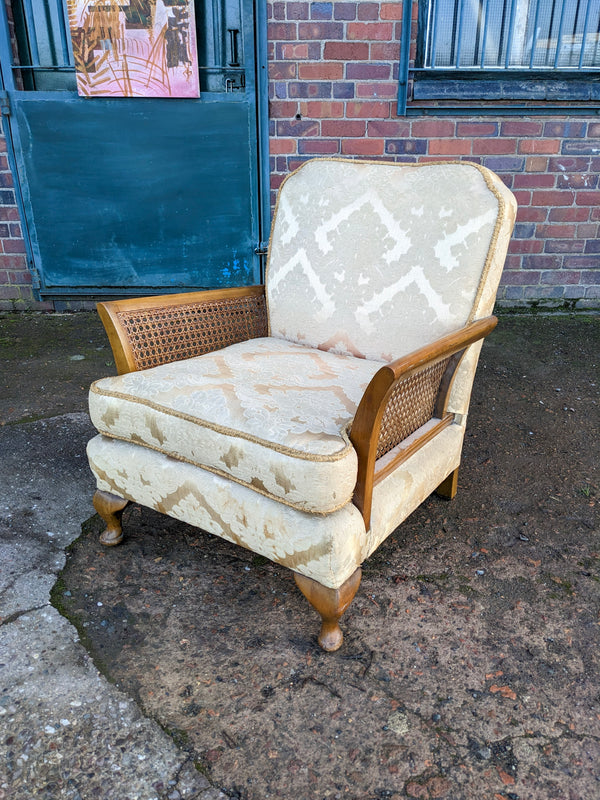 Antique Walnut Upholstered Bergere Armchair