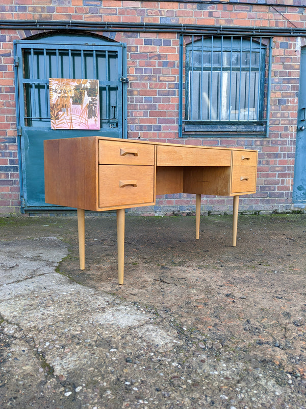Mid Century Blonde Oak Stag Concord Kneehole Desk / Dressing Table