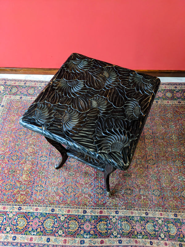 Antique Japanese Style Floral Carved Aesthetic Side Table By Liberty & Co