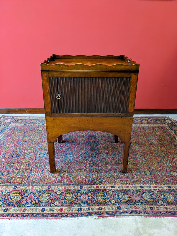 Antique Georgian Inlaid Mahogany Tambour Door Bedside