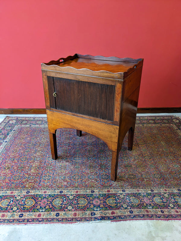 Antique Georgian Inlaid Mahogany Tambour Door Bedside