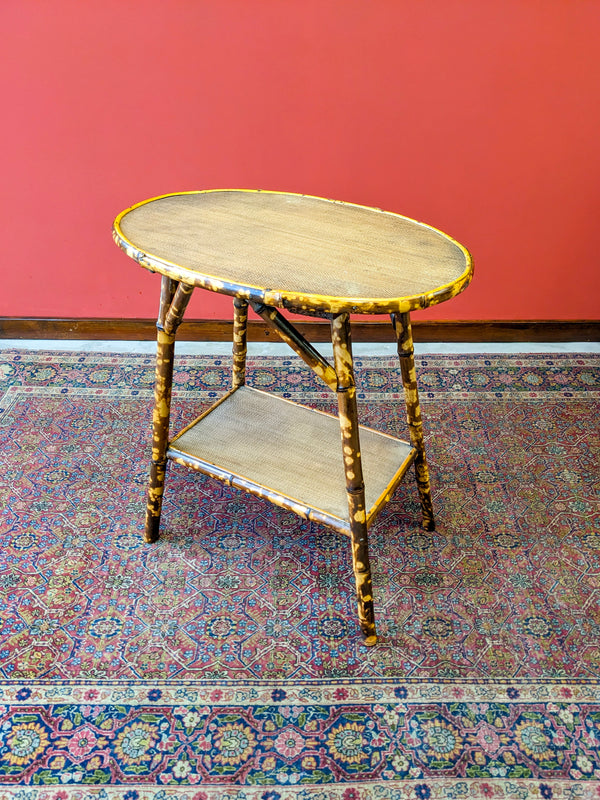 Antique Victorian Bamboo Two Tier Oval Side Table / Occasional Table