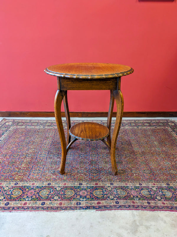 Antique Oak Circular Pie Crust Side Table / Occasional Table